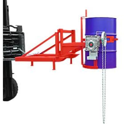 Vatkipper Bauer type FD/L, voor vaten van 110 tot 220 l, 360 kg, 270° kippen, met eindeloze ketting, vorkheftrucksteun, vuurrood RAL 3000