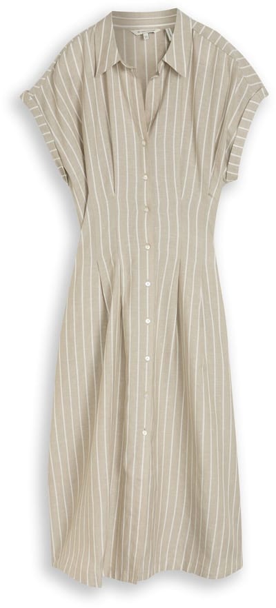 Tom Tailor - Midi-jurk met streepmotief - Maat 36 - olive irregular stripe