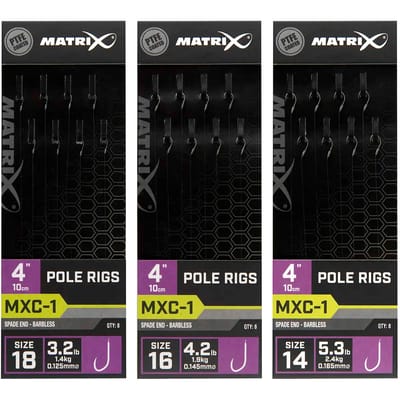 Matrix Onderlijn MXC-1 Pole Rigs 10cm Spade End-Barbless (8 pcs) - Maat : Haak 14 - 0.165mm
