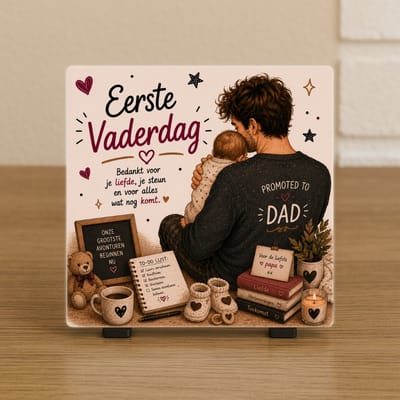 Wenstegeltje "Eerste vaderdag" – Tegel met Tekst – Leuk Cadeau - Trendy nu - Cadeau - Papa - Vaderdag - Familie - Eigen collectie – Decoratie – Zomaar – Incl Standaard – Cadeau Idee