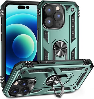 MobyDefend Hoesje - Geschikt voor iPhone 14 Pro - Pantsercase Met Draaibare Ring - Lichtgroen