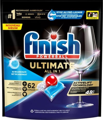 Finish Powerball - Ultimate All in One - Vaatwastabletten - Met Bicarbonaat - 62 Capsules - Voordeelverpakking - 6 stuks