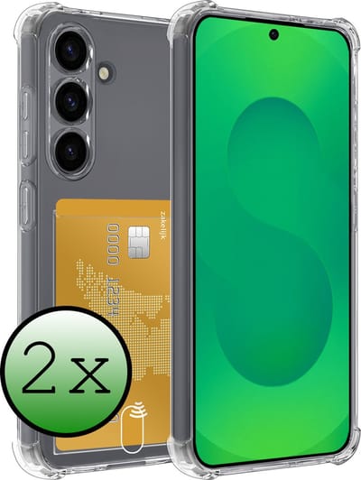 Hoesje 2 Stuks - Geschikt voor Samsung Galaxy S25 - Met Pashouder en Kaarthouder - Telefoon Hoes Shockproof - Siliconen Case - Back Cover - Shock Proof - Pasjes Houder - Transparant