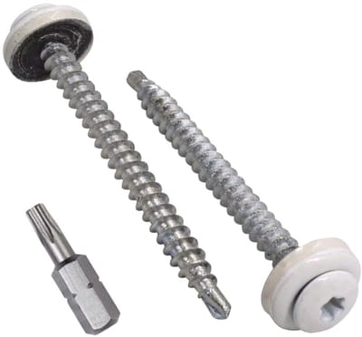 SKIR'CO (100 stuks) dakschroeven, 4,8 x 60 mm geschilderde zelfborende schroeven met EPDM-ringen, torx-kop (zuiver wit RAL 9010)