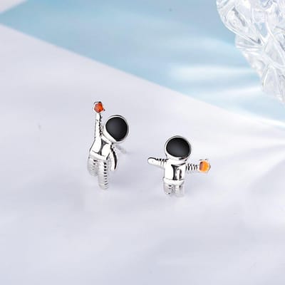 925 Sterling Zilver Sky Space Astronauten Kleine Asymmetrische Oorknopjes Met Kristal Voor Vrouwen Meisje S -E919 white