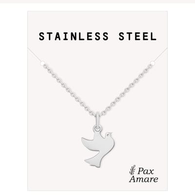 Stainless Steel Vredesduif Ketting Zilverkleurig - 45cm + 5cm Verstelbaar Roestvrij Staal - Schattige Cadeau Hanger - Pax Amare