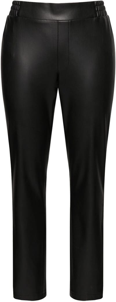 Ulla Popken - Dames - Leerlook broek imitatieleer slim stretch - Zwart - Maat 52