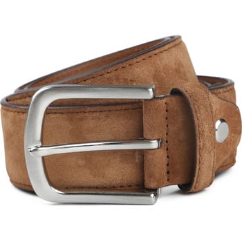 Suitable Riem Suède Leer Cognac - Maat 95 - Heren leren broekriem / broeksriem - Ceintuur - Riem casual
