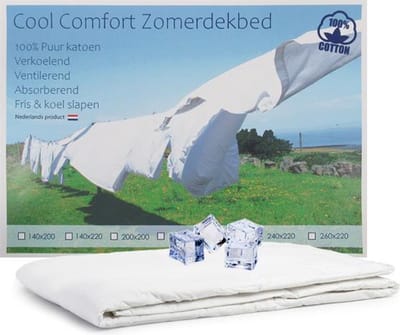 Cool Comfort Zomer Dekbed | Katoen | Verkoelend Zomerdekbed | Ventilerend & Absorberend | Fris & Koel Slapen | 140x200 cm