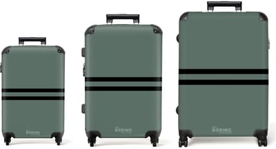 NoBoringSuitcases.com® - Kofferset 3 delig - Koffer lichtgewicht - Groen met dubbele horizontale strepen - Reiskoffer set met 4 wielen - Handbagage trolley - Middelgrote rolkoffer - Ruimbagage koffer - Koffers met TSA slot