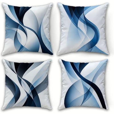 Abstract blauw en wit gebogen patroon print kussensloop Korte pluche Geschikt voor woonkamer slaapkamers banken sierkussenhoes 50x50cm