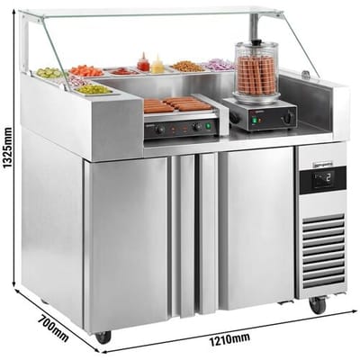 GGM Gastro Zubereitungstisch - 1210mm - 2 Türen - für 9x GN 1/6 - inkl. Würstchengrill & -wärmer Zilver