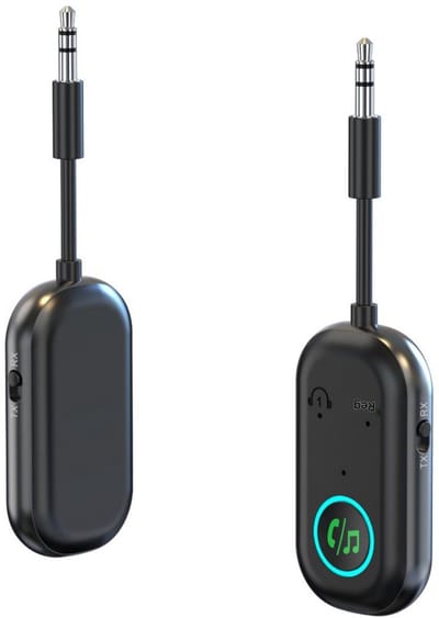 GELLDG Bluetooth 5.3 Ontvanger en Zender - 2-in-1 Bluetooth Adapter met 3,5mm Jack - Lage Energieverbruik Stabiele Overdracht - Geschikt voor AirPods, Hoofdtelefoons, TV, PC, Auto, Gym en Vliegtuig - Plastic Behuizing - Afmetingen 10,7x3x1,15cm