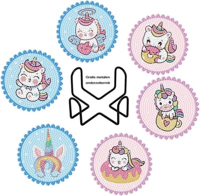 Diamond Painting Set/DIY Diamond Set voor kinderen/Full Diamond Painting/DIY Diamond Set voor volwassenen/Mozaïekschilderij-Diamond Painting Coaster Set-Unicorn CM008