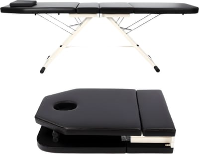Massagetafel - Behandelbank – Voor massage en schoonheidsbehandelingen – Opvouwbaar, met kussen, draagbaar – Zwart, 200–250 kg capaciteit