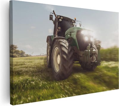 Artaza Canvas Schilderij Tractor Op Akker - 30x20 cm - Klein - Wanddecoratie Landbouw - Muurdecoratie Boerderij - Kamer Accessoires