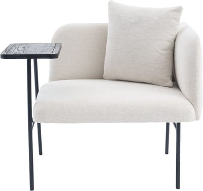 Fauteuil - moderne fauteuil met bijzettafel - chenille accent stoel - comfortabele zitting - 86x72x71cm - met opbergvakken - woonkamer beige