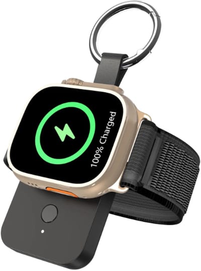 DrPhone SnapDock A – Draagbare Draadloze Smartwatch Oplader 1000mAh Powerbank – Geschikt voor Apple Watch (Ultra/SE/Series 2-8) – Nood Compact & Lichtgewicht – USB-C Ingang – tot 3x Volledig Opladen - Zwart