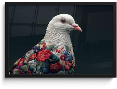 Poster in lijst - Fotolijst 60x40 cm - Posters - Duif - Bloemen - Wit - Zwart - Posterlijst zwart - Decoratie - Wanddecoratie woonkamer - Muurdecoratie slaapkamer