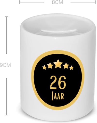 Akyol - 26 jaar Spaarpot - Hoera 26 jaar - iemand die 26 jaar is geworden of 26 jaar lang een relatie hebben of getrouwd zijn - verjaardagscadeau - verjaardag - cadeau - kado - geschenk - gift - relatie - trouwdag - jubileum - 350 ML inhoud