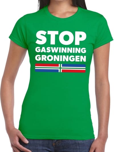 Groningen protest t-shirt groen voor dames -STOP gaswinningen Groningen shirt voor dames XS