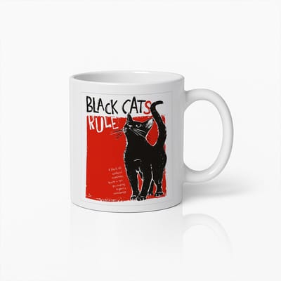 Zwarte Kat Koffiemok – "Black Cats Rule" 330ml Keramische Beker – Cadeau voor Kattenliefhebbers & Koffie Fans