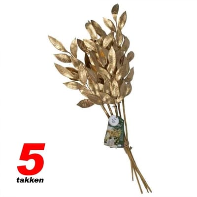 Gouden Decoratietakken – Set van 5 Kunsttakken – Glanzende Bladeren – 60 cm – Luxe Tafeldecoratie Bruiloft & Woondecoratie