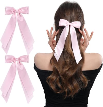 Elegante Satijnen Haarstrikken in Roze - 2 Stuks Grote Bows voor Vrouwen en Meisjes, Perfect voor Bruiloften en Feestjes, Ideaal voor Ponytails en Haaraccessoires