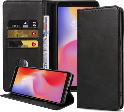 Smartphonica Telefoonhoesje geschikt voor Xiaomi Redmi 6 kunstleren Hoesje met Magnetische sluiting en Pasjeshouders Book Case met Klepje - Zwart geschikt voor Xiaomi Redmi 6