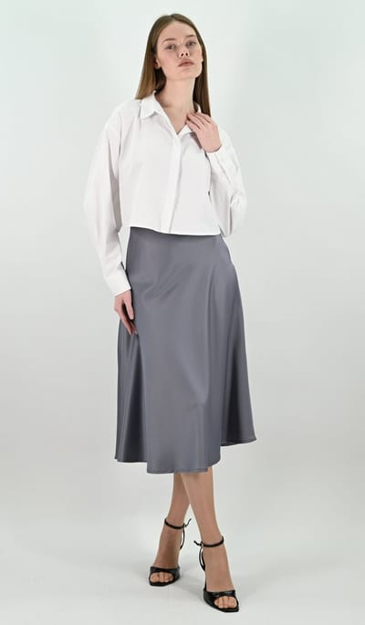 YesMooi - Satijnen Midirok - Mistgrijs - XXL (44)