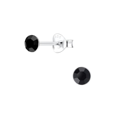Joy|S - Zilveren ronde oorbellen - 4 mm oorknoppen - zwart