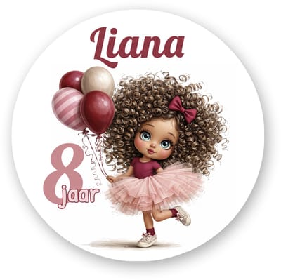 25x Traktatiestickers Meisje Verjaardag met Naam en Leeftijd – 4 cm – 25 stuks – Kindertraktatie Sticker