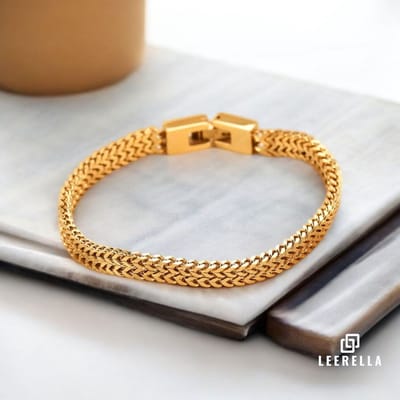 Leerella Vergulde RVS Armband – Goudkleur 19 cm – Unisex – 6mm Breed – Tijdloos Cadeau voor Elke Gelegenheid