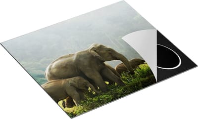 Chefcare Inductie Beschermer Olifanten Familie in de Jungle - Olifant - 60x50 cm - Afdekplaat Inductie - Kookplaat Beschermer - Inductie Mat