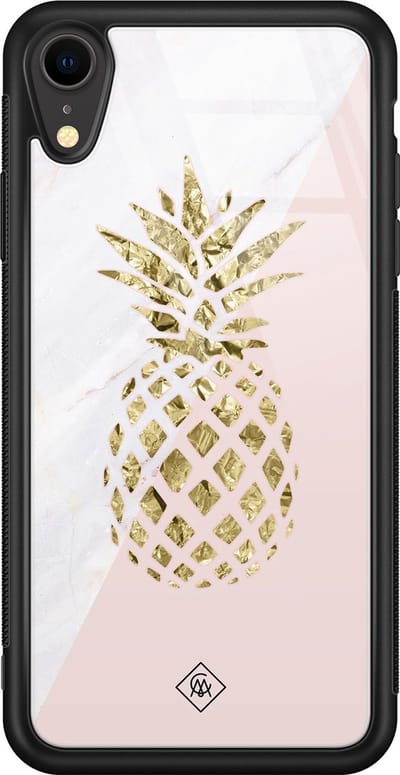 Casimoda® hoesje - Geschikt voor iPhone XR - Ananas - Luxe Hard Case Zwart - Backcover telefoonhoesje - Roze