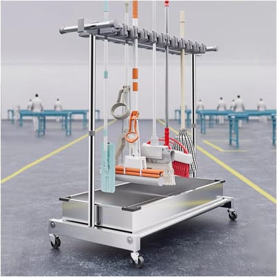 Reinigingswagen met wielen - Opbergkar Mop - Huishoudelijke opslag - Vergrendelbare wielen - Compact ontwerp - Zilver