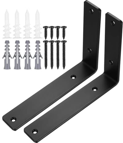 Hoekplankhouder Zwart - Metalen Plankdragers voor Houten Meubels - 2 Stuks