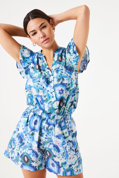 Garcia Ladies Shirt Ss Blue Wave Maat: XS | Blouses Outlet | Dames | Blauw