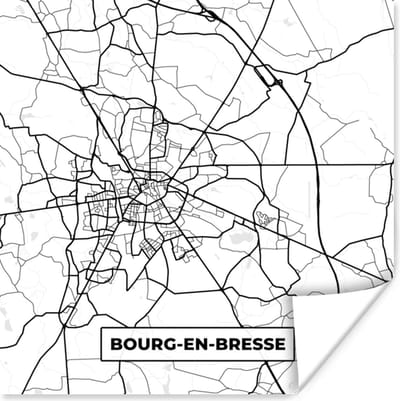 Poster Frankrijk - Bourg-en-Bresse - Plattegrond - Stadskaart - Kaart - Zwart wit - 100x100 cm XXL