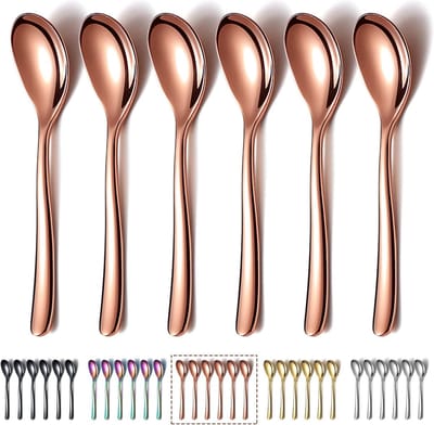 Set van 6 koffielepels van roestvrij staal met titanium coating, 14 cm, ideaal voor espresso, dessert en mini hapjes, vaatwasmachinebestendig