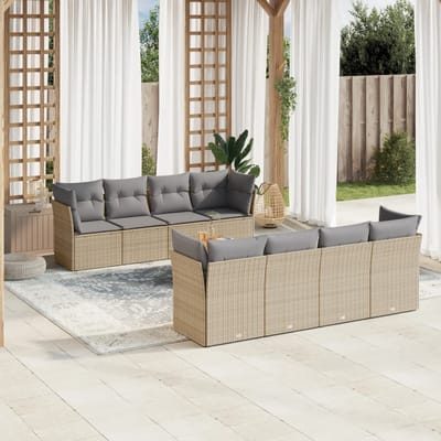 vidaXL - 9-delige - Loungeset - met - kussens - poly - rattan - beige