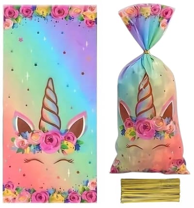 50x Uitdeelzakjes Eenhoorn - Unicorn 12.5x27.5cm - Traktatie Zakjes Voor Uitdeelcadeautjes - Uitdeelzakjes Feestje - Verjaardag - Feestje - Eenhoorn Regenboog - 12.5 x 27.5 cm - 50 Stuks