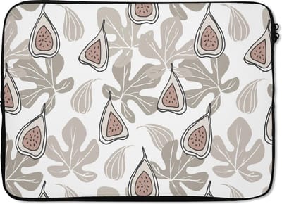 Laptophoes 13 inch - Zomers - Vijgen - Bladeren - Laptop sleeve - Binnenmaat 32x22,5 cm - Zwarte achterkant