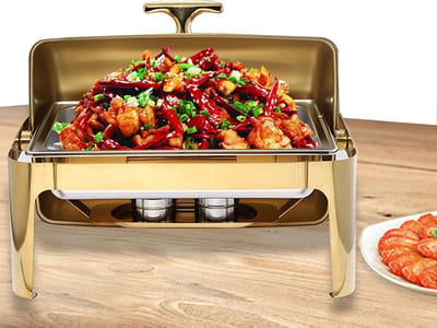Elektrische Voedselwarmer - Chafing Dish - Buffet Warm Houden - Rolbaar Deksel - 9 Liter - Zilverkleurig