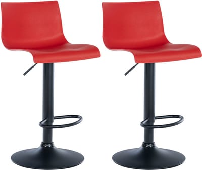 CLP Branford Set van 2 barkrukken - Met rugleuning - Met voetsteun - Metalen frame - rood Kunststof