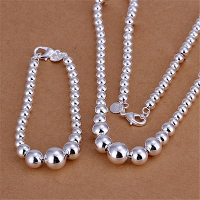 Hoge kwaliteit 925 Sterling Zilver fijne Boeddha kralen Armbanden ketting Sieradenset voor Vrouwen man Mode Feest bruiloft Cadeaus 45cm and 20cm gray
