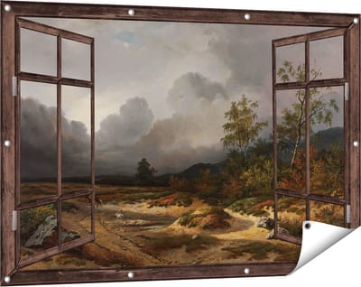 Gards Tuinposter Doorkijk Landschap bij Naderend Onweer - Willem Roelofs - 120x80 cm - Tuindoek - Tuindecoratie - Wanddecoratie buiten - Tuinschilderij