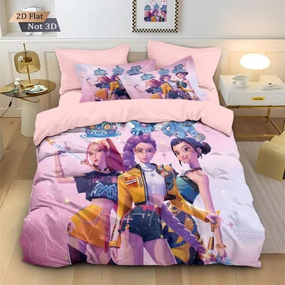 K-Pop Beddengoed Set Demon Hunters Thema Roze Of Zwart Andere Kant Print Polyester Studentenkamer Dekbedovertrek Jongens Meisjes Cadeau 180*220cm 3pcs