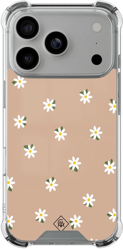 Casimoda® hoesje - Geschikt voor iPhone 17 Pro - Sweet Daisies - Shockproof case - Extra sterk - TPU/polycarbonaat - Bruin/beige, Transparant