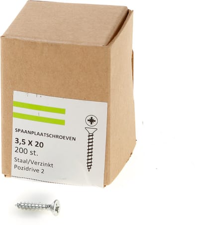 Hoenderdaal Spaanplaatschroef verzinkt platverzonken kop PZ2 voldraad 3.5X20 (per 200 stuks)